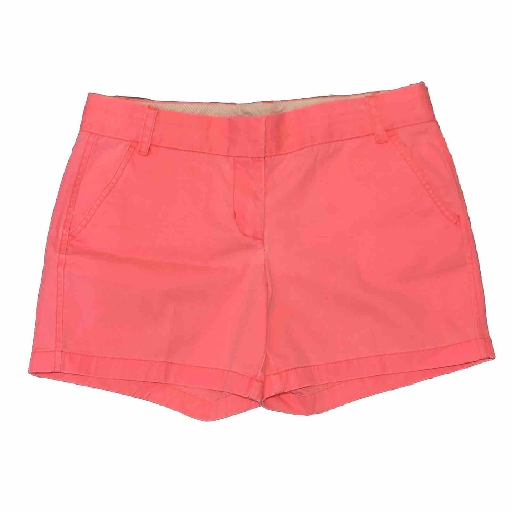 J‎ Crew Women's Size 6 Chino 100% Cotton Golf Shorts Coral With Green Waistband